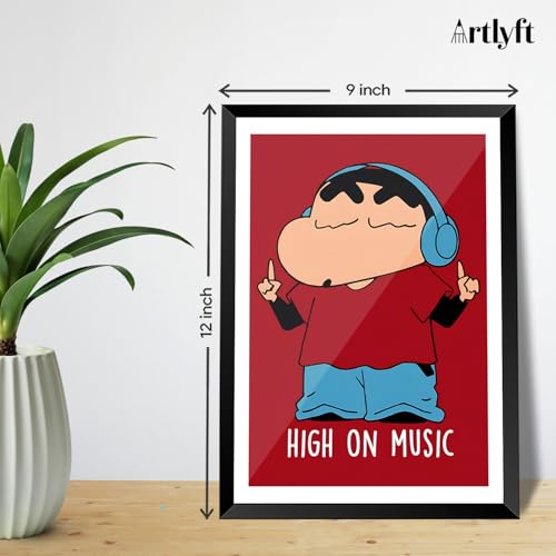 Image of ArtLyft Demon Slayer Anime Wall Frame A4 | Rengoku Quote Poster Frame | Motivational tanjiro - renguko Wall Art | Otaku Room Decor | Anim Lover Gift (Shinchane (High On Music) White)