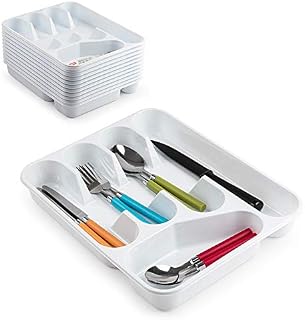 PLASTIFIC Large CUTLERY TRAY Flatware Organiser Strong Plastic Drawer Sliding Tidy Rack Holder Drawer Insert Tidy Storage, 33.5 x 26.5 x 4.5 cm - Solid Base, White