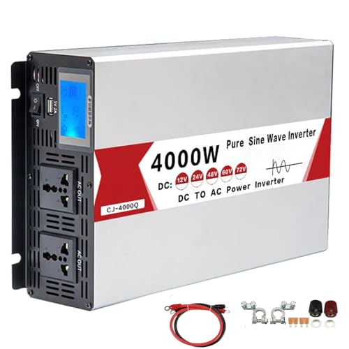 Pure Sine Wave Power Inverter (Pico 4000W 5000W 6000W 8000W), Inversor De Corriente Dc 12V 24V 48V 60V A Ac 220V Para VehíCulos Recreativos,Camiones,AutomóViles,Camping,Uso DoméStico,4000W-12V