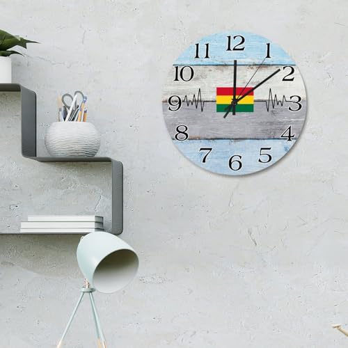 Horloge murale en bois drapeau du Ghana 38 cm silencieuse - 3
