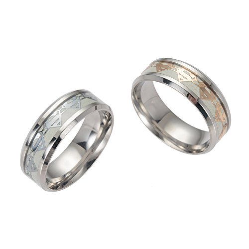 Erluer Men's Stainless Steel Rings Luminous Glow In The Dark Superman Band Women Jewelry Ring (Silver, 6) #TOP4