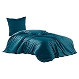 [page_title]-Class Home Collection Mako Satin Baumwolle Bettwäsche Bettgarnitur Uni (Petrol, 155 cm x 220 cm)