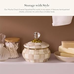 Mackenziechildsenamelsquashedpotcuteenameledcontainerwithlid20ouncesbrownandwhitemochacheck Urban Country Home Decor Mackenzie childs enamel squashed pot cute enameled container with lid 20 ounces brown and white mocha check urban country home decor