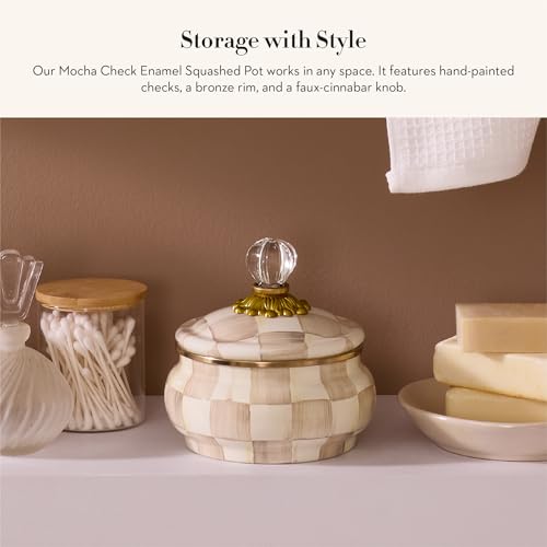 Mackenziechildsenamelsquashedpotcuteenameledcontainerwithlid20ouncesbrownandwhitemochacheck Urban Country Home Decor Mackenzie childs enamel squashed pot cute enameled container with lid 20 ounces brown and white mocha check urban country home decor