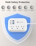 European Travel Plug Adapter with USB C, 3 American Outlets 6 USB Ports (3 USB-C) 4.8A/24W, Canada to Europe Travel Power Bar for EU Spain France Germany Iceland Greece