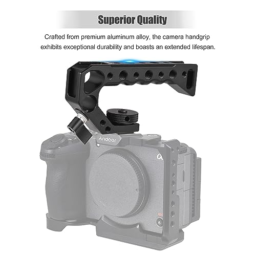 Image of Andoer Universal Top Handel Camera Top Handgrip with 4 Cold Shoe Mounts ARRI Positiong Hole 1 /4in and 3 /8in Threaded Holes Compatible with Camera Cage Sports Camera for Vlogging Live Streaming
