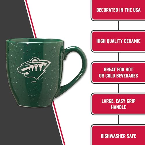 Image of Rico Industries NHL Hockey Minnesota Wild Green Personalized 16 oz Team Color Laser Engraved Speckled Ceramic Coffee Mug