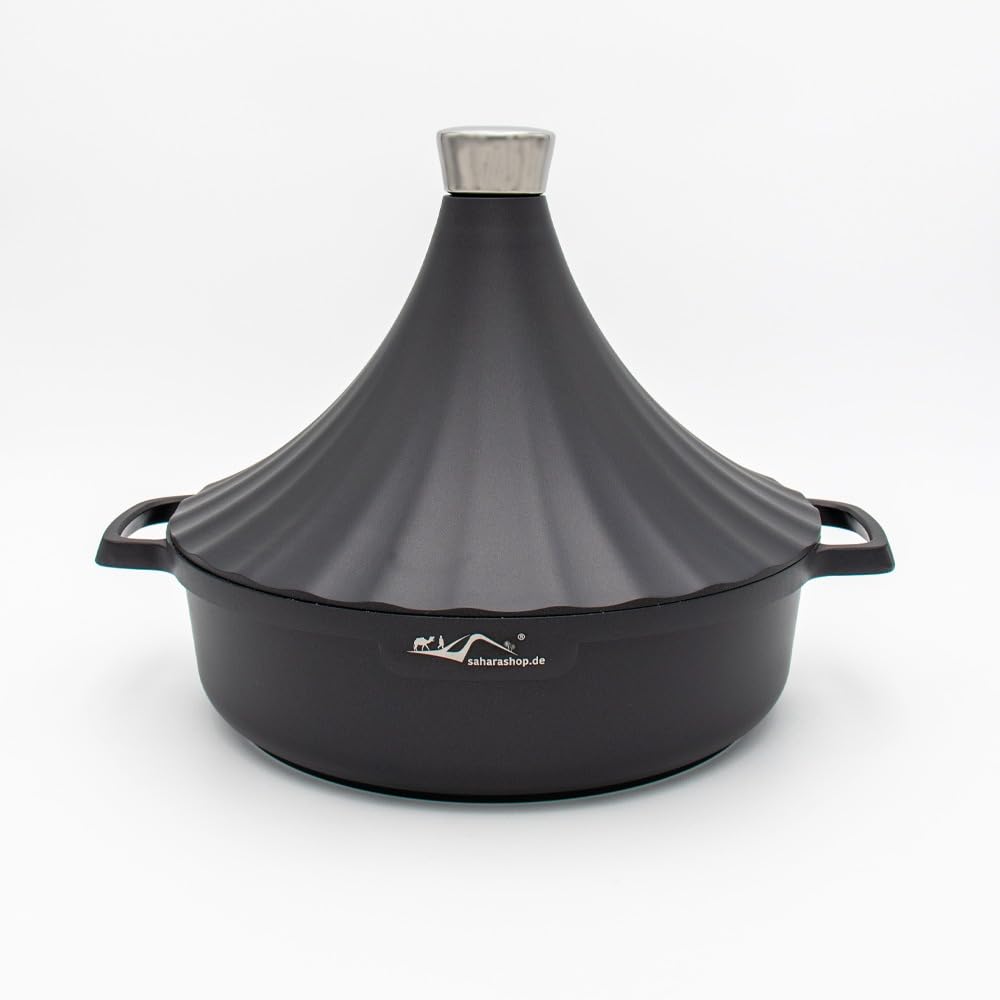 Saharashop Tajín Marroquí Morocco 28 cm Diámetro Negro Mate Aluminio Redondo Apto para Inducción y Horno