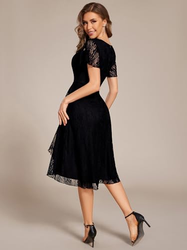 Ever-Pretty Women's V Neck Short Sleeves Lace A Line Hi-Lo Midi Semi Formal Dress 024892