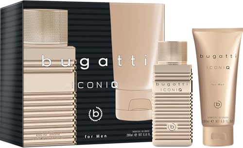 bugatti Iconiq Gold Edition Geschenkset Herren I Eau de Toilette 100ml + Showergel 200ml I zitrisch-ambriert-holziges Männer Parfüm mit Bergamotte, Limette & Moschus I sinnlich & selbstbewusst