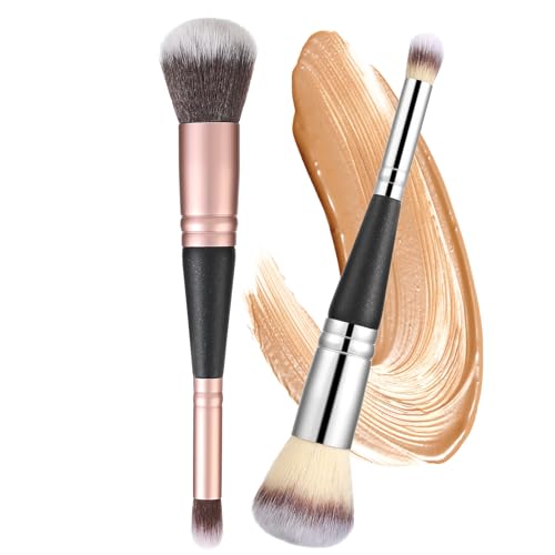 Amabro 2 Stück It Cosmetics Pinsel,Real Techniques Pinselset,Make Up Foundation Kabuki Concealer Contouring Pinsel Mit Zwei Enden Grundierungspinsel Weiche Gesichts für Flüssige Cremige Verblendende