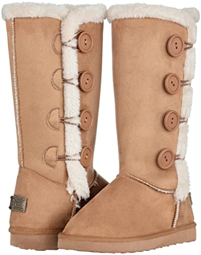 CLOVERLAY Women's Four Button Faux Fur Lined Shearling Mid Calf Winter Snow Boots4