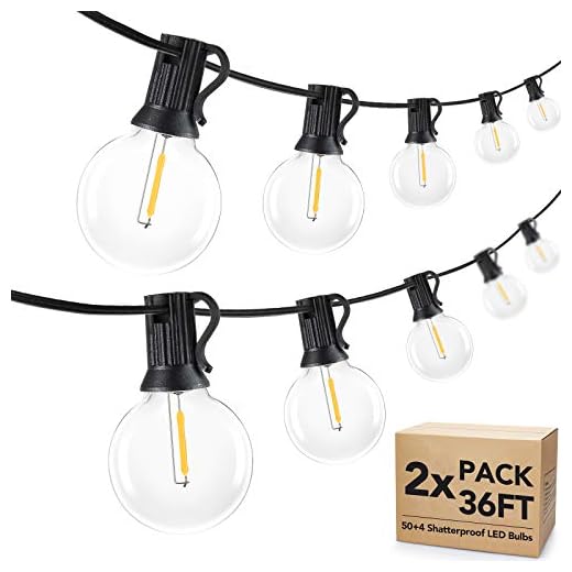 2-Pack 36FT Shatterproof LED G40 String Lights with 54 Dimmable Clear Plastic Globe Vintage Edison Bulbs, Upgraded Waterproof Outdoor Indoor Cafe Light for Patio Garden Backyard Tent Decor, Black 72FT