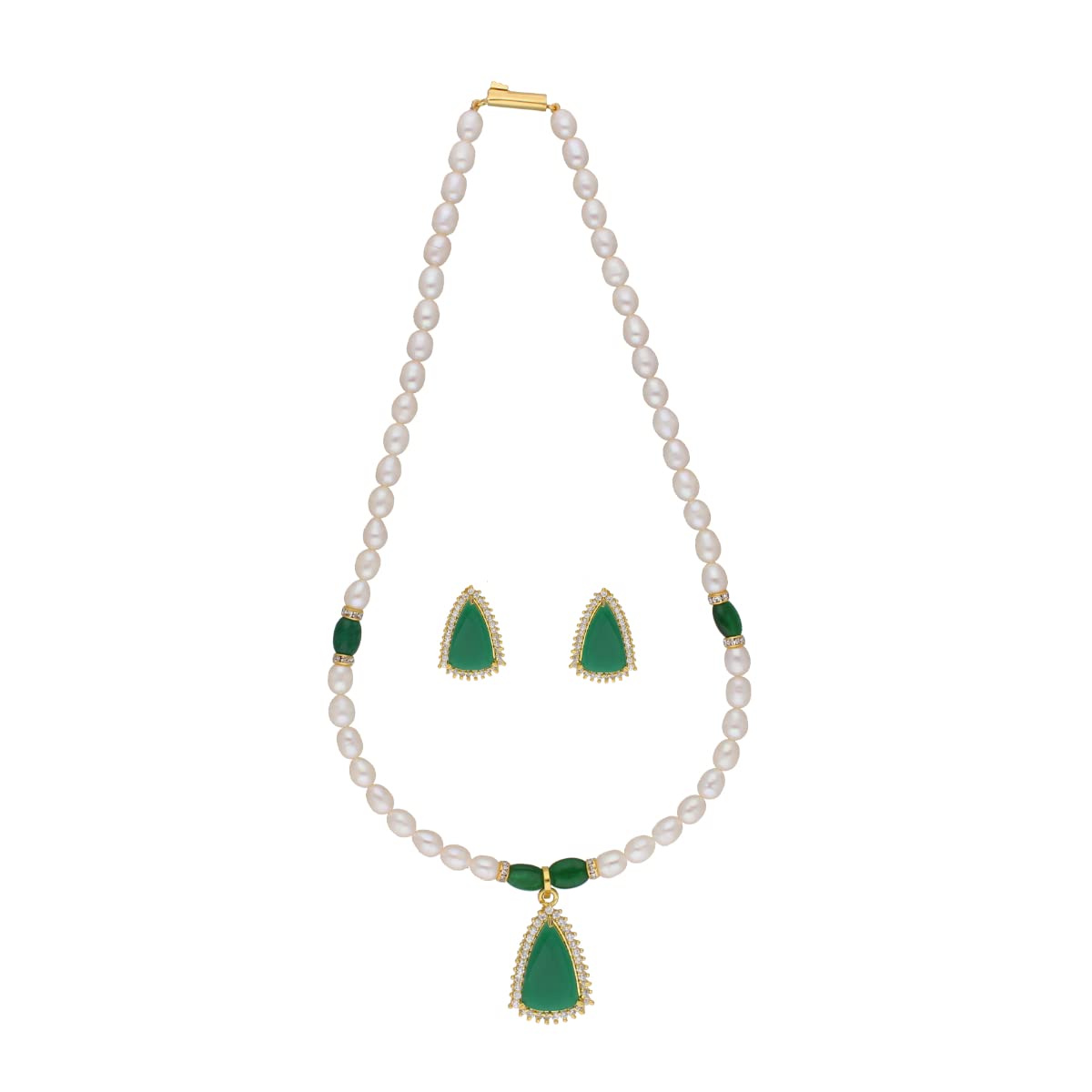 Sri Jagdamba Pearls Saanvi 1 Line Oval Pearl Set-image-25