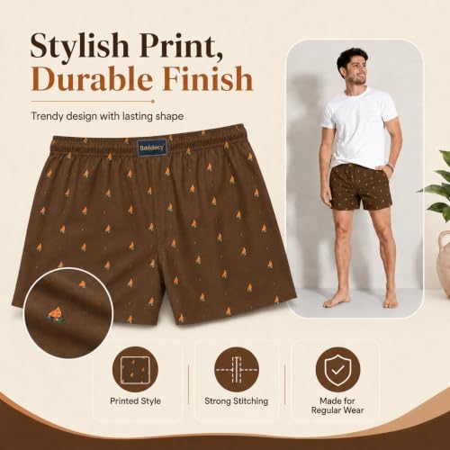 Image of Men's Printed Cotton Boxer Shorts - Soft Breathable Cotton Innerwear for Men, Regular Fit Boxer for Sleepwear, Lounge & Everyday Wear