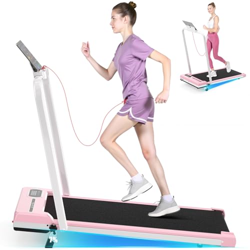 Tapis Roulant Elettrico Piehevole Inclinazione 7%, 3 IN 1 Tapis Roulant Salvaspazio, 2.5HP, Display LED, Design Salvaspazio per Casa e Ufficio, Carico massimo di 130 kg (Rosa rosato)