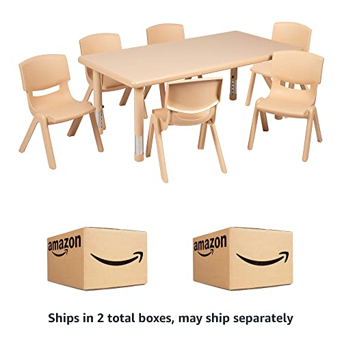 Flash Furniture 24"W X 48"L Rectangular Natural Plastic Height Adjustable Activity Table Set With 6 Chairs #TOP4