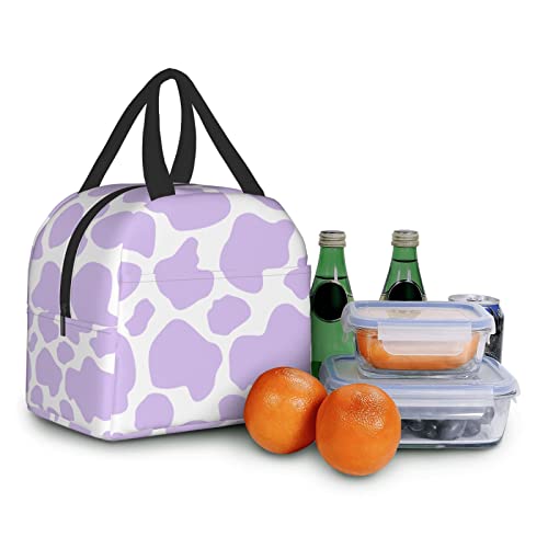Cow Print Purple Insulated Lunch Bag Reusable Lunch Box For Girls Meal Portable Container Tote For Women Work Travel Picnic #TOP7