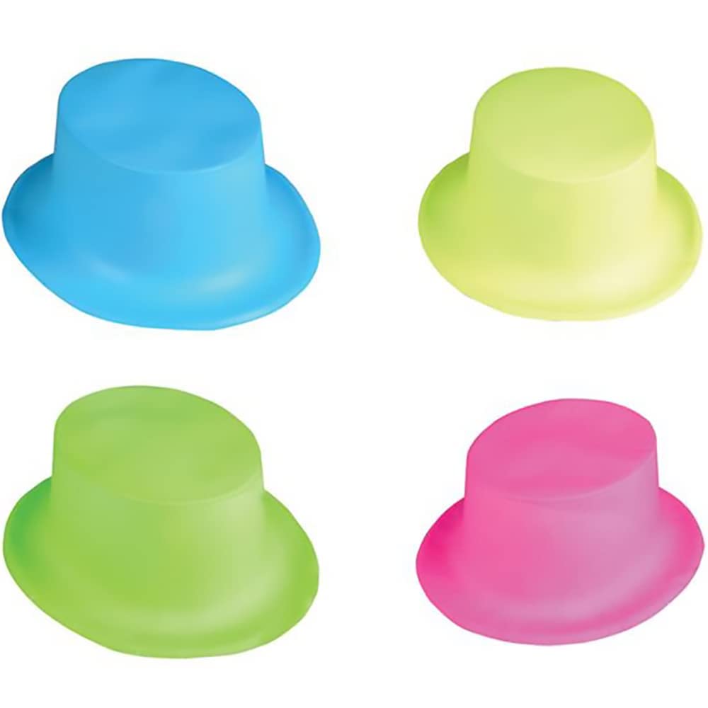 The Dreidel Company Neon Plastic Top Hat, 4 Color Variety Party Hat, Costume Accessories, Party Favors