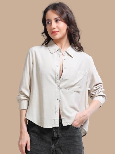 Image of Glam & Chique Women's Relaxed Fit Spread Collar Solid Casual Shirt S-2XL