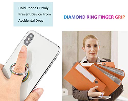 Lenoup LL008 Iridescent Glitter Bling Bling Phone Ring Holder,Rainbow Sparkle Phone Ring Artificial Diamond Stand,Teal Rhinestone Cell Phone Finger Ring thumb #5