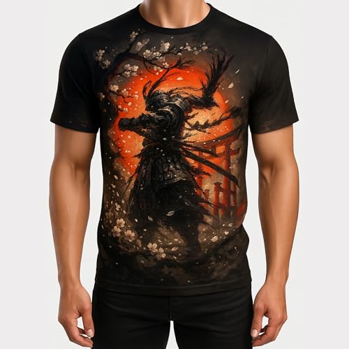 Blissboy Funny Japanese Samurai T-Shirt Novelty Short Sleeve Crewneck Shirt