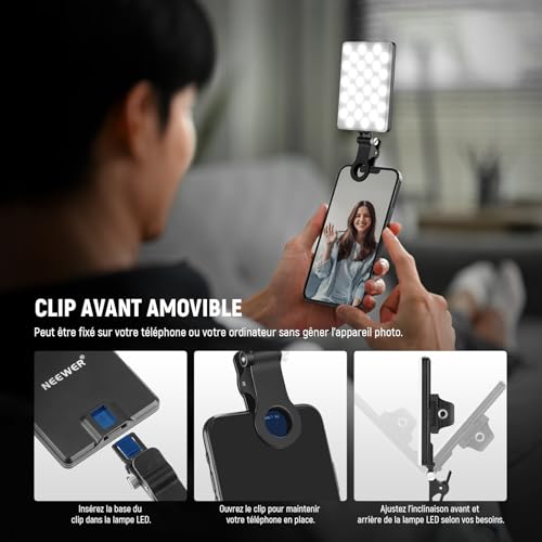 Lampe LED rechargeable 2000 mAh avec support téléphone pour webcam