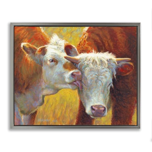 Stupell Industries 'Cow Licking Farm Animals'| Floating Frame Canvas Art