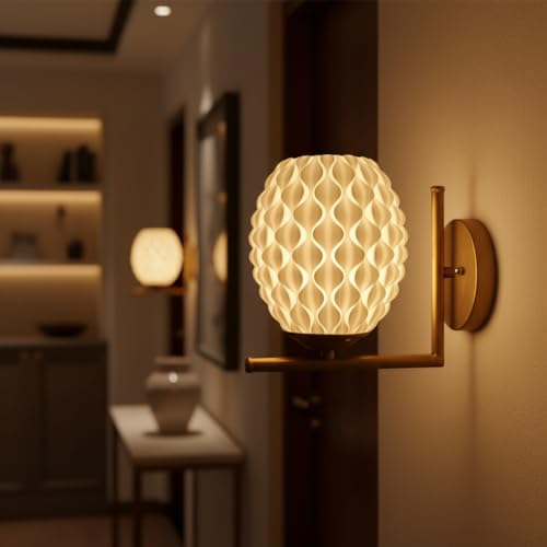 Image of Wall Lamp for Living Room | Wall Light Bedroom, Wall Decor with 7-INCH Unbreakable Polycarbonate Lampshade and Metal Fitting(with Bulb) (Pine L)