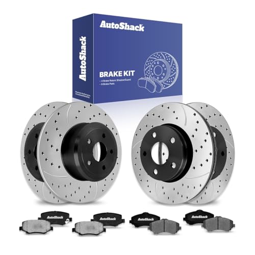 AutoShack Front & Rear Drilled & Slotted Brake Rotors Ceramic Brake Pads | Replacement for 2007-2017...