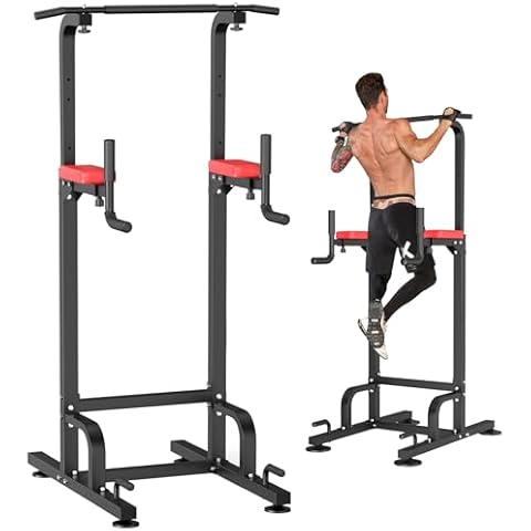 RELIFE REBUILD YOUR LIFE Power Tower Pull Up Bar Dip Station for Home Gym Adjustable Height Strength Training Workout Equipment Cover