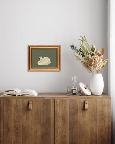 Image of VIYYIEA Vintage Gold Framed Wall Art for Living Room, Swan Canvas Prints Home Decor, Oil Painting Picture, Bedroom Wall Decor Gifts for Friends or Family -【Swan Green】-(10L x 8W)