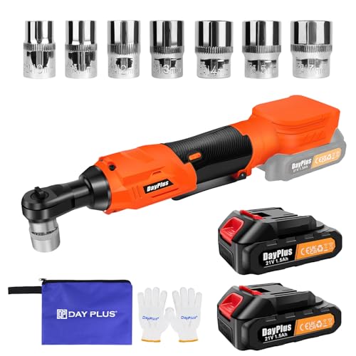 Bowose Portable Cordless Ratchet Wrench 21V with 2pcs 1.5Ah Li-ion Batteries 7pcs Sockets Storage Bag 60ft-lbs LED Work Light 3/8 Inch Power Ratchet Wrench for Furniture Assembly Car Repair