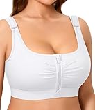 BRABIC Wireless Zip Front Closure Bras for Women No Underwire Full Coverage Comfort Everyday Post Surgery Compression Bra (US, Alpha, Medium, Regular, Regular, White)