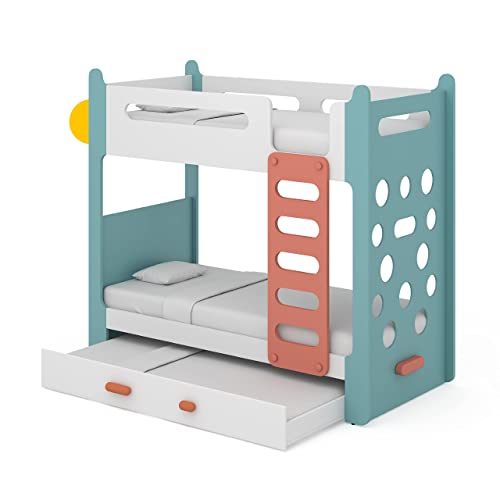Smartsters Bunker Bed for Kids with Trundle and Ladder | Double Decker Bed | Climber Bed | Engineered Wood | Climbr | Marine Teal Color | 72 x 81 x 38 inches