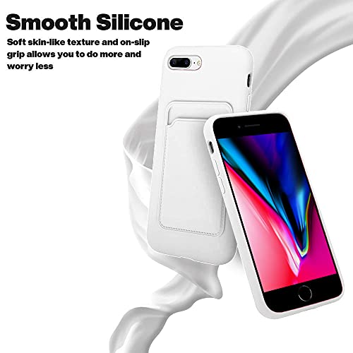Loirtlluy Liquid Silicone Wallet Case For Iphone 8 Plus, Iphone 7 Plus, Soft Slim Protective Case With Card Holder Sleeve, Wallet Card Pocket Cover For Iphone 8 Plus/ 7 Plus, White #TOP3