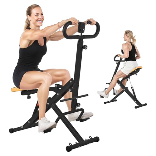 Image of Squat & Rowing Machine - 12-Level Resistance Home Gym Equipment for Glutes, Legs, Core | Foldable Butt Lifter Hip Thrust Trainer with Leg Press & Ab Workout