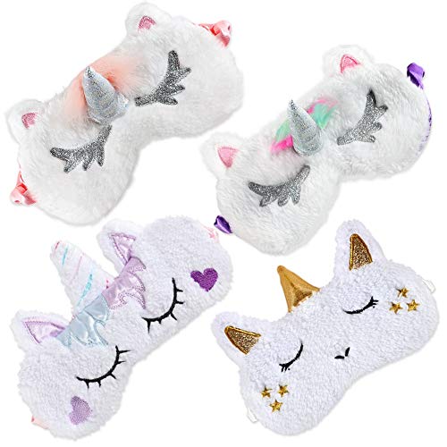 Onshine Unicorn Sleeping Mask 4Pack Soft Plush Blindfold Cute Unicorn Horn Sleep Mask Eye Mask for Girls Women Kids