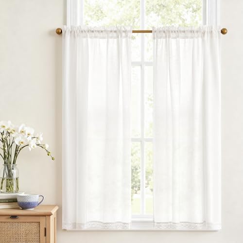 Vangao Scheibengardine Leinen Bistrogardine Halb Transparent Privatsphäre Uni Gardine Sheer Vorhang Paarig Schals Fensterschal