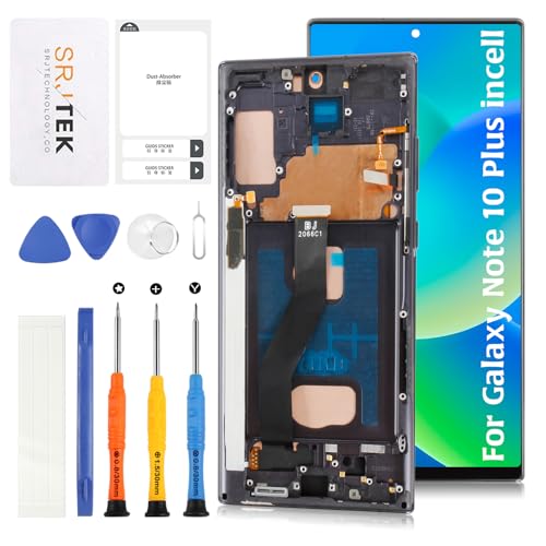SRJTEK InCell For Samsung Galaxy Note10+ 10 plus �w�w��F�؋@�\�͊܂܂�Ȃ��x�t���[���t�� SM-N976, SM-N976B, SM-N976N LCD�t���p�l����ʌ����C���p�^�b�`�p�l���f�W�^�C�U�[���f��