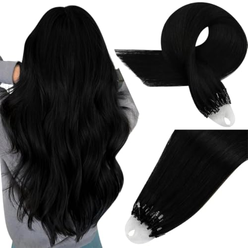 Image of Easyouth 22 Inch Micro Ring Hair Extensions Human Hair Black, Lightweight