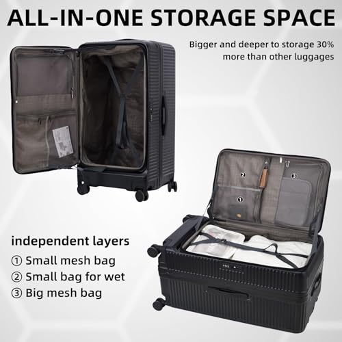 Image of Kaleenie 29 Inch Aluminum Checked Luggage with Side Opening Zipper, Lightweight Hardshell ABS+PC Suitcase with TSA Lock, 360 Universal Wheels, Black