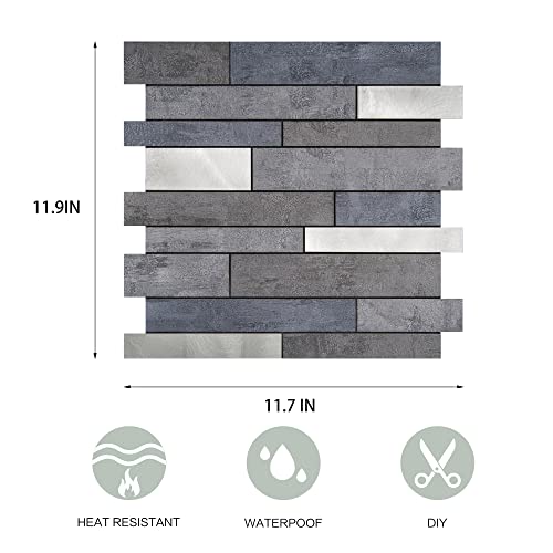 Kieacia Peel And Stick Backsplash 10Pcs Accent Wall Pvc Self-Adhesive Tile For Kitchen Bathroom (Blue Silver) #TOP3