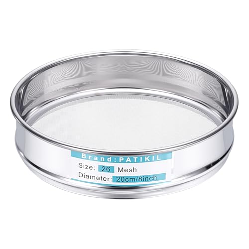 PATIKIL 26 Mesh(0.7mm) Lab Sieve, 7.9"(20cm) Diameter Sifting Screen 304 Stainless Steel Wire Cloth Fine Mesh Sieve for Industrial Laboratory Home Soil Sifter Dry Sift Screens Hash