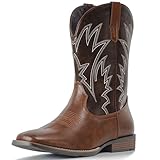 IUV Cowboy Boots For Men Square Toe Western Boots Durable Classic Embroidered Pull On Boot Slip Resistant Country Boot