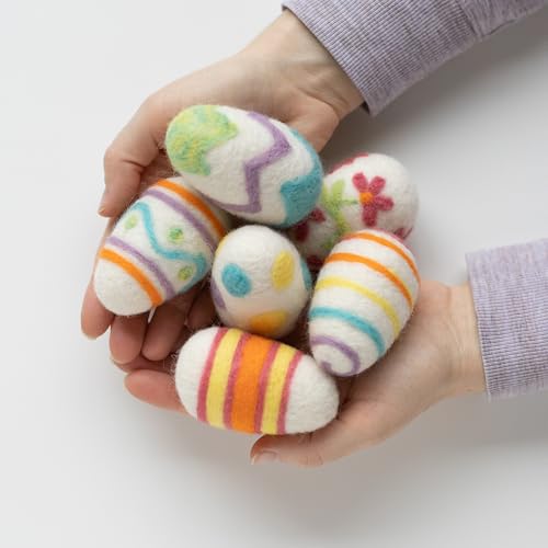 Image of Felted Sky Easter Eggs Needle Felting Kit Learn How to Felt | Beginner Friendly for Adults and Teens | Includes Everything to Create 6 Spring Eggs | Has Video Instructions