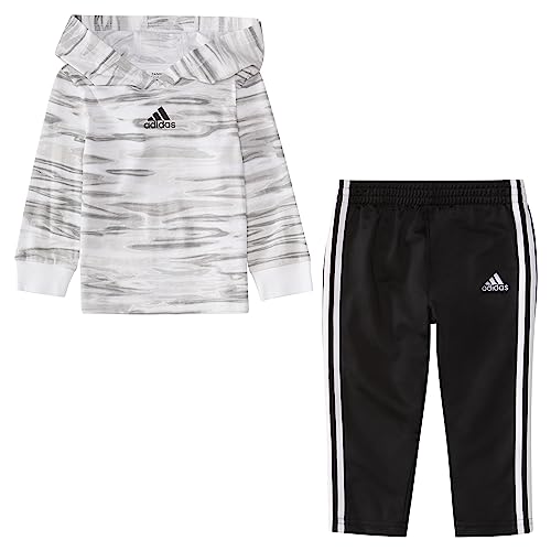 Image of adidas Boys 2-Piece Long Sleeve Hooded Printed Tee & Pant Set, White, 24 Months