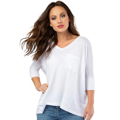 Blusa Larga Feminina Gola V Manga Longa Branca (P, Branco)