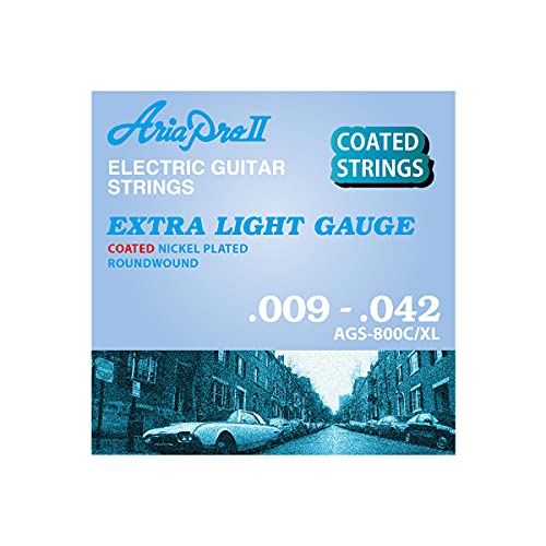 アリアプロII エレキギター用 コーティング弦 ニッケル ライト AriaproII Electric Guitar Coating Strings AGS-800 (AGS-800C/XL Coated Extra Light, 1セット)