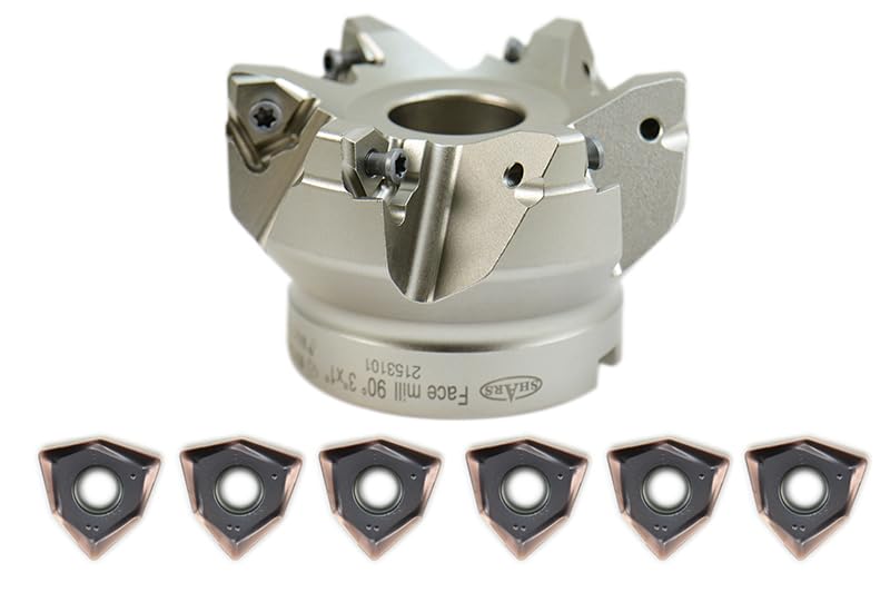 Shars 3" 90 Degree 6 Flute Indexable Face Mill + 6 PCS WNHU 442 Carbide Inserts for Alloy & Stainless Steel Cutting 404-2821W+424-2112(6) New #[